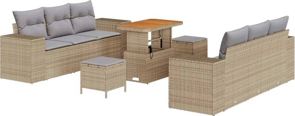 vidaXL Set de canapele pentru grădină 9 pcs Bej Rattan poli