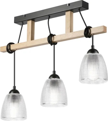 Lustră suspendată cu cablu LEANDRA, 3xE27/15W/230V, stejar/negru