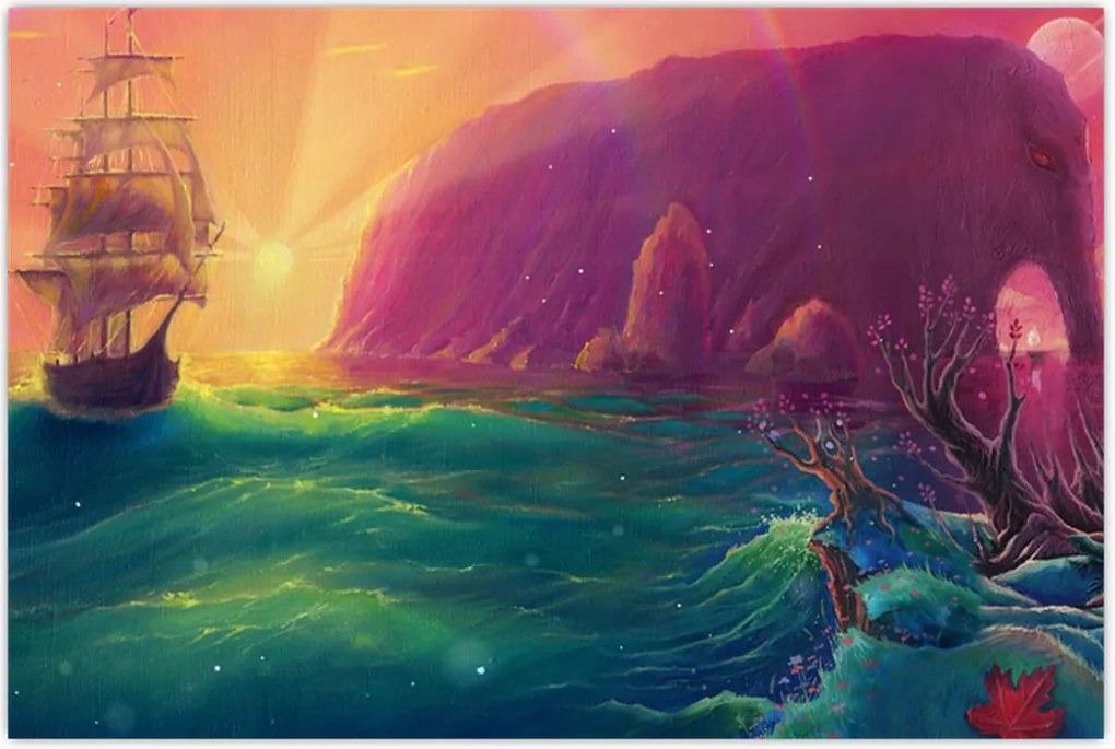 Tablou - Pictură în ulei, călătorie într-un țărăm fantastic (90x60 cm)