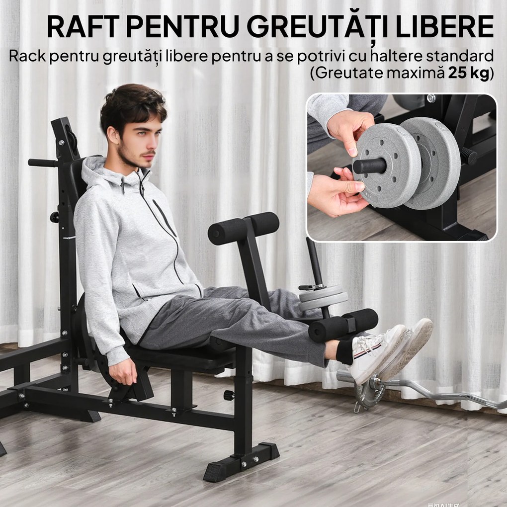 HOMCOM Bancă de Antrenament cu Suport pentru Halteră, 210x110x103-123 cm, Negru | Aosom Romania