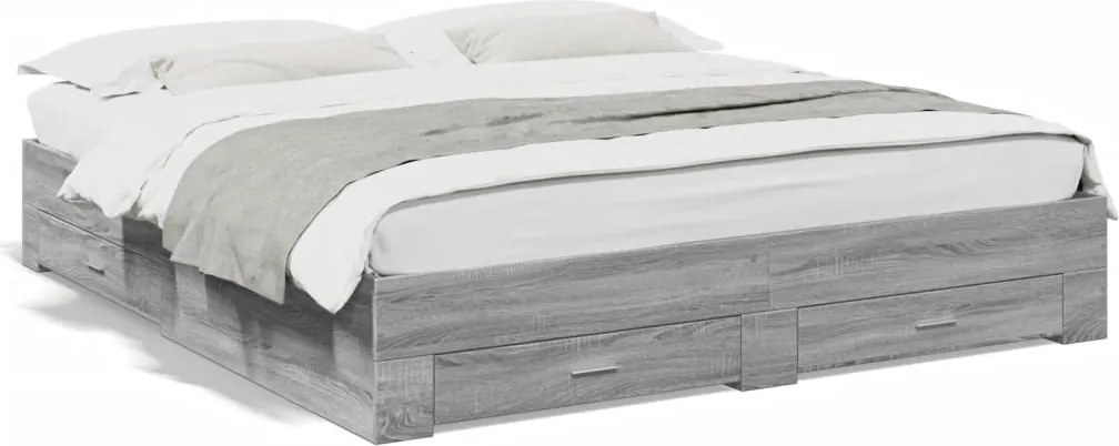 vidaXL Cadru de pat cu sertare gri sonoma 180x200 cm lemn prelucrat