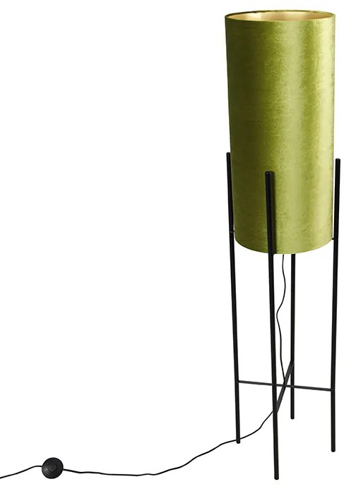 Lampă de podea design nuanță de catifea neagră verde cu auriu - Bogat