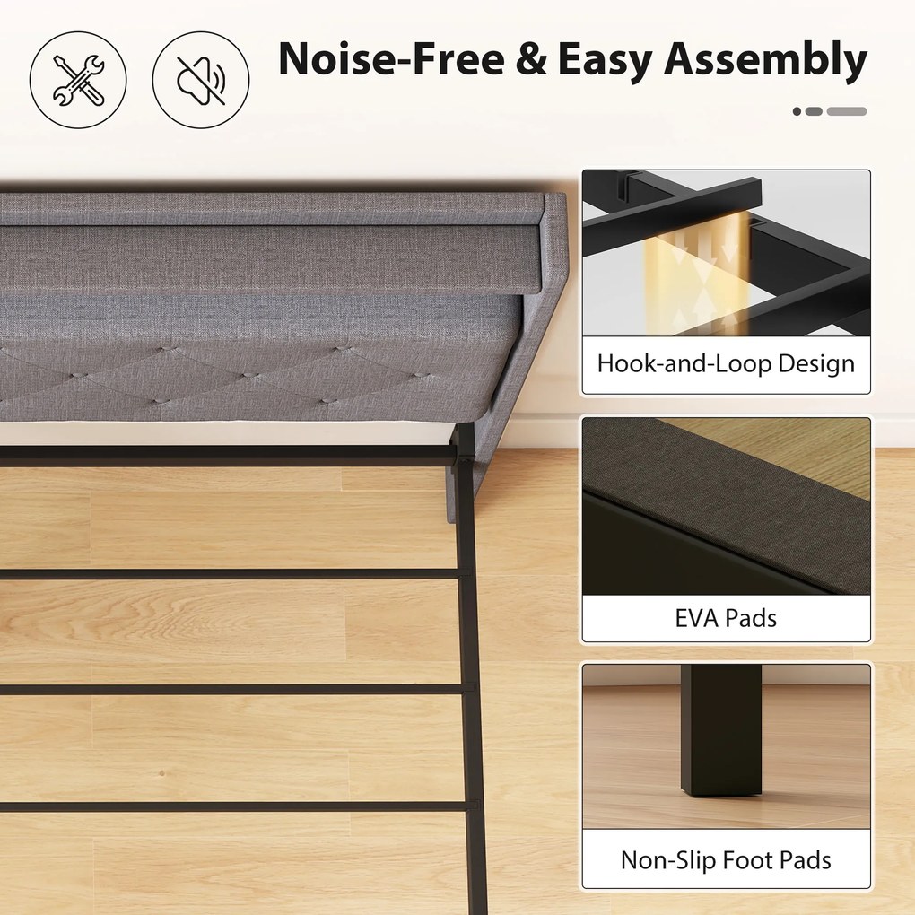 HOMCOM Cadru de pat 140 x 190 cm cu somieră din oțel, pat dublu plutitor cu lumini LED RGB și stație de încărcare, gri | Aosom Romania