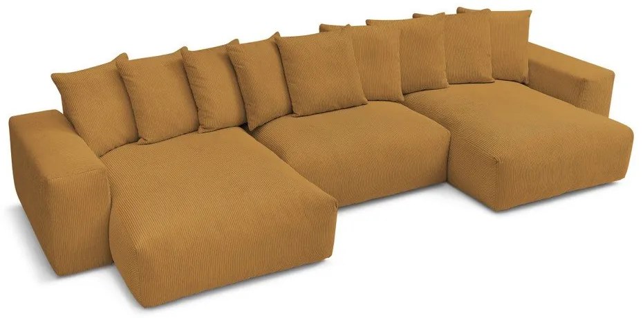 Colțar galben muștar cu tapițerie din catifea reiată Voltaire – Bobochic Paris