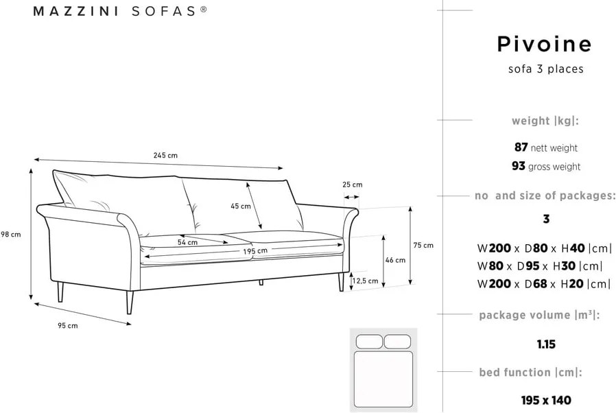 Canapea extensibilă cu spațiu pentru depozitare Mazzini Sofas Pivoine, bej