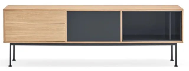 Comodă TV cu aspect de lemn de stejar Teulat Yoko, gri antracit