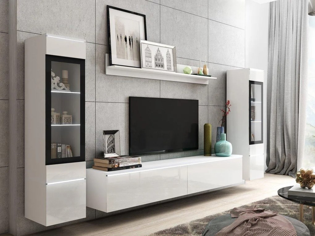 Mobilier living Selwyn II (Alb + Alb lucios ) (iluminat LED Alb). 1054052
