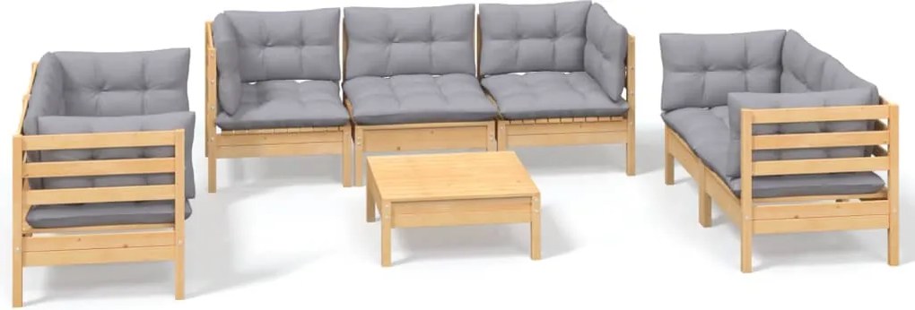 vidaXL Set mobilier de grădină cu perne gri, 8 piese, lemn masiv pin