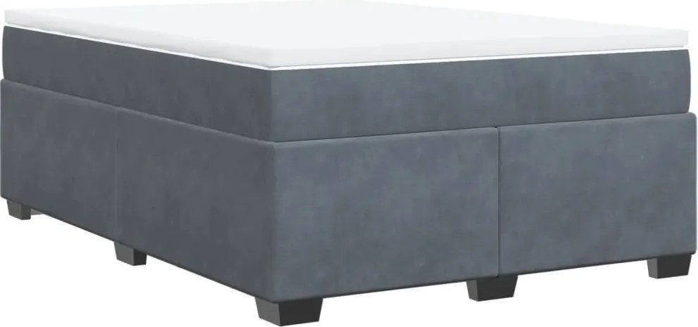 vidaXL Pat box spring cu saltea, gri închis, 160x200 cm, catifea