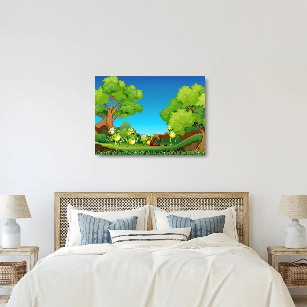 Tablou pe sticlă - Broscuțe vesele (70x50 cm)