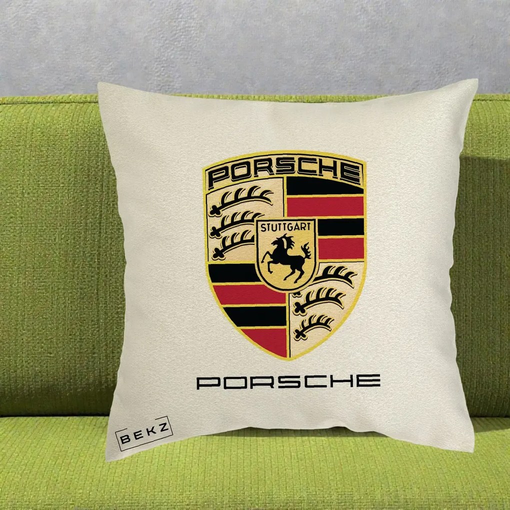 Perna Personalizata Porsche Stuttgart, 40x40 cm, Ecru, Husa Detasabila, Perna Inclusa, BEKZ®