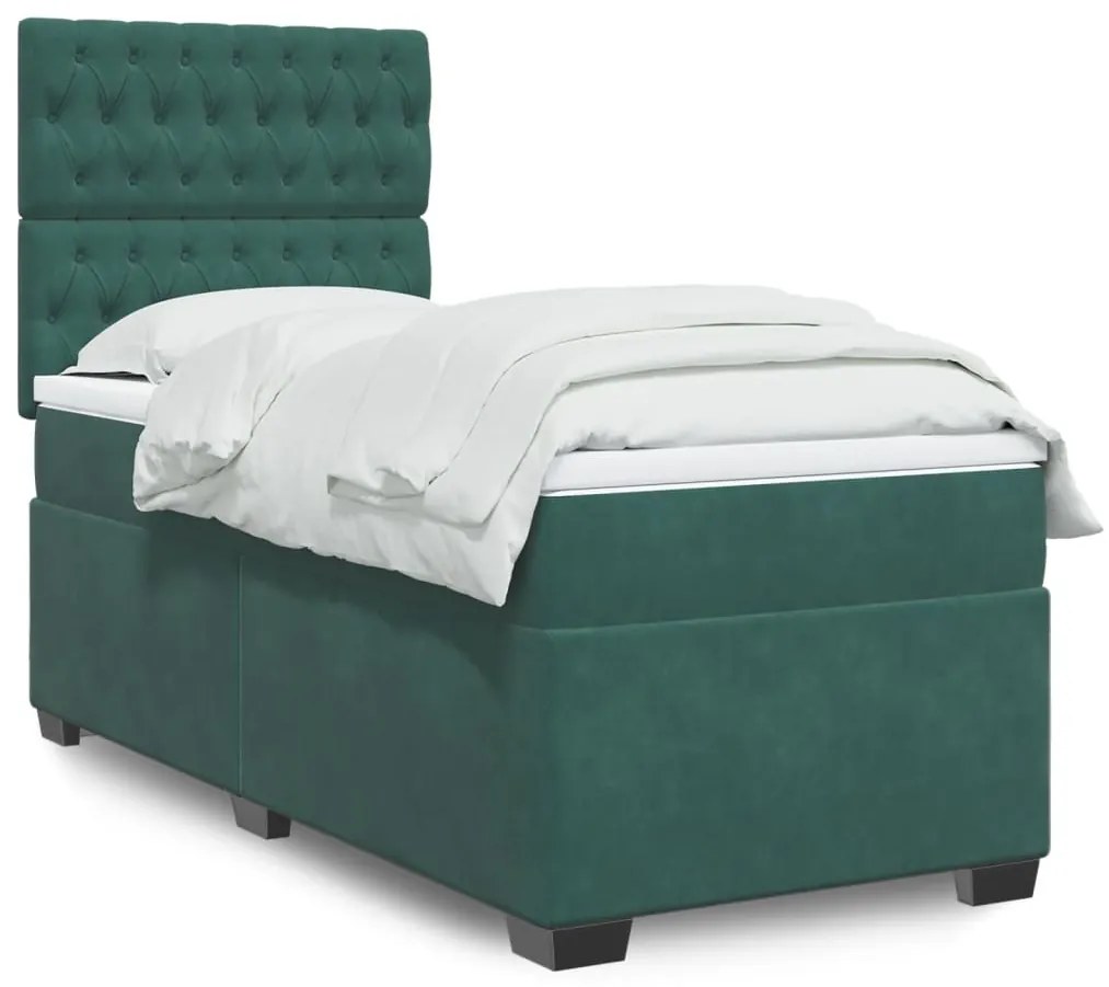 vidaXL Pat continental cu saltea, verde închis, 80x200 cm, catifea