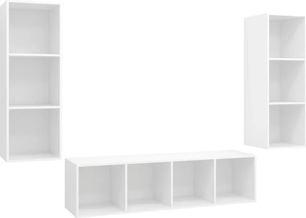 vidaXL Set de dulapuri TV, 3 piese, alb, lemn prelucrat