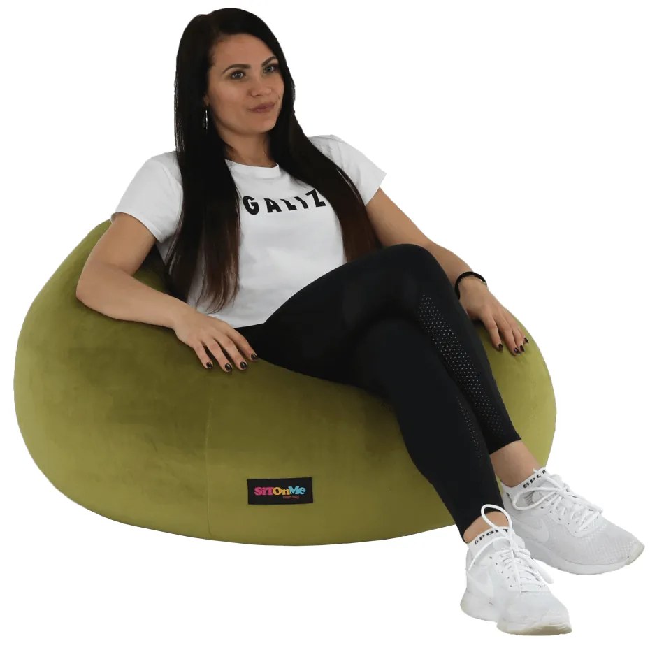 Fotoliu tip sac, material textil verde măsliniu, TRIKALO