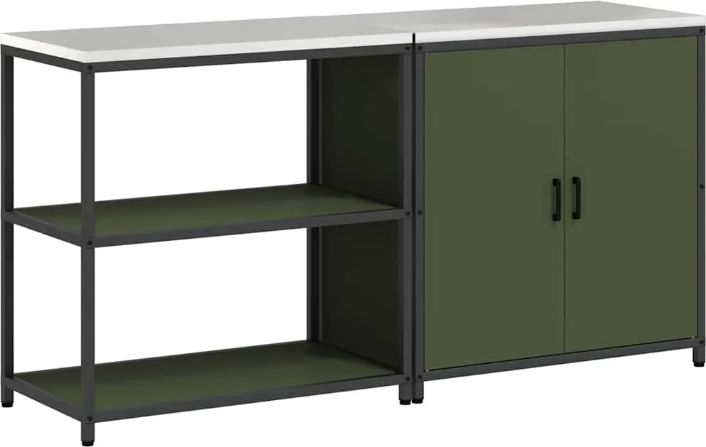 vidaXL Set de depozitare pentru bucătărie cu raft 2 pcs Verde măsliniu