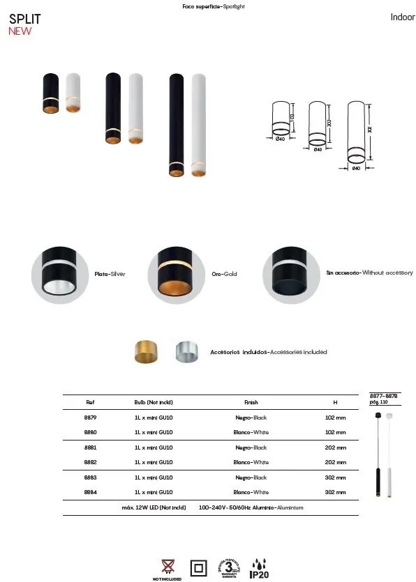 Spot aplicat tavan SPLIT alb L-30,2cm