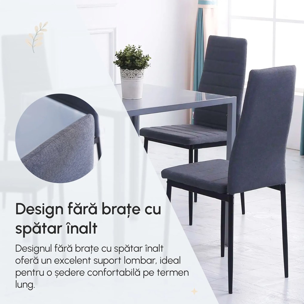 HOMCOM Set 4 Scaune Tapițate, Căptușite pentru Camera de Zi, Moderne, din Metal și Material Textil, 41x50x97 cm, Gri | Aosom Romania