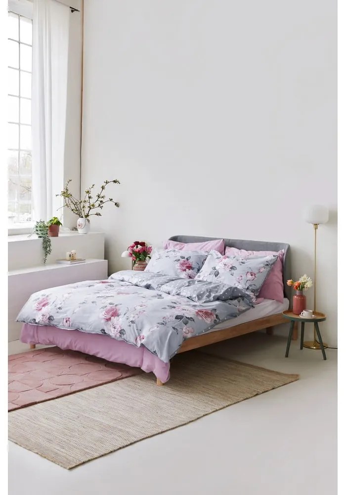 Lenjerie de pat din bumbac pentru pat dublu Bonami Selection Belle, 200 x 220 cm, gri