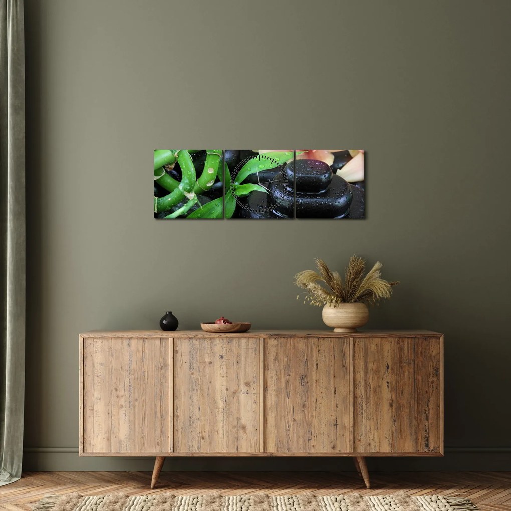 Tablou - Pietre și orhidee (cu ceas) (90x30 cm)