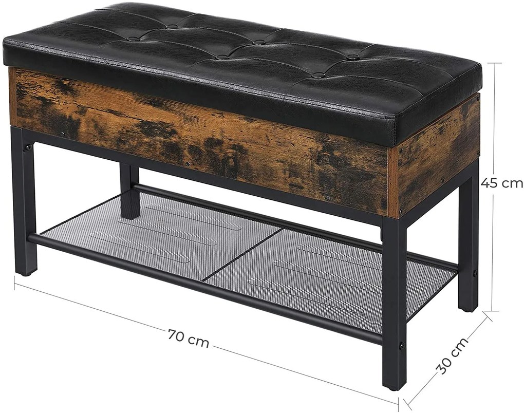 Banca cu suport pentru pantofi TAYLOR 70x30 cm, rustic maro/negru