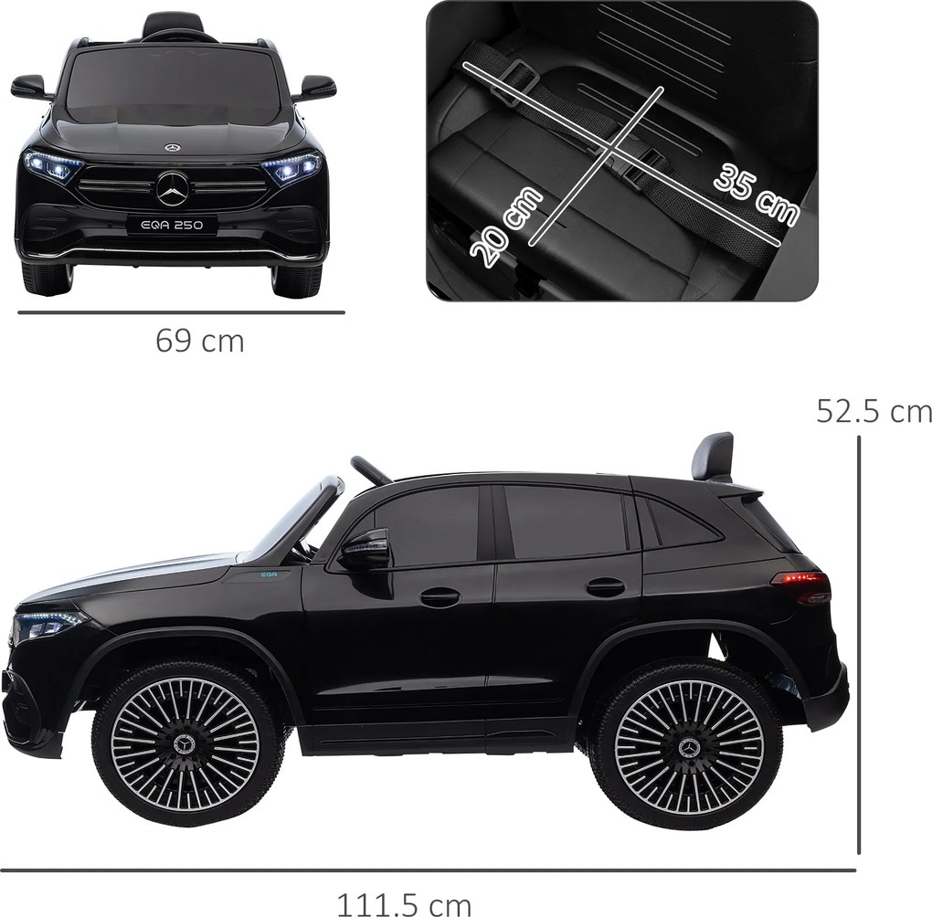 HOMCOM Mașină Electrică pentru Copii 3-8 Ani cu Telecomandă și Claxon, Negru, 111.5x69x52.5 cm | Aosom Romania