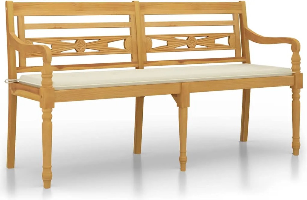 vidaXL Bancă Batavia cu pernă crem, 150 cm, lemn masiv de tec