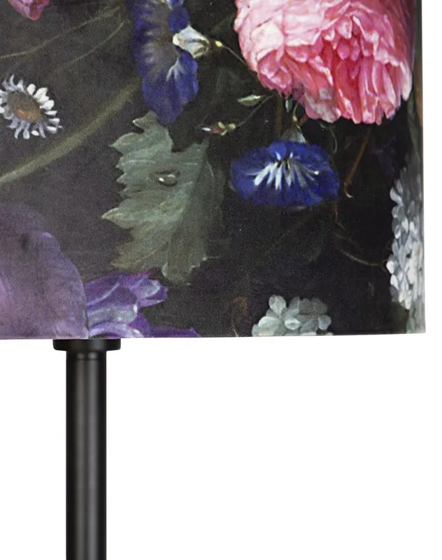 Lampă de podea romantică neagră cu abajur floral 40 cm - Simplo