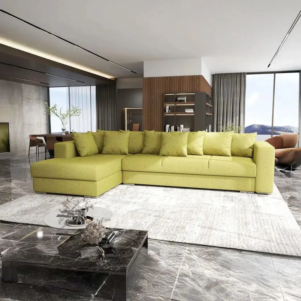 Colțar extensibil dumonde cu ladă de depozitare si sezut confortabil din spuma high-density, Gloria Enjoy Green 320x183 cm