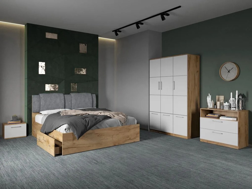 Set mobila dormitor complet Alb/Stejar Adapto C01