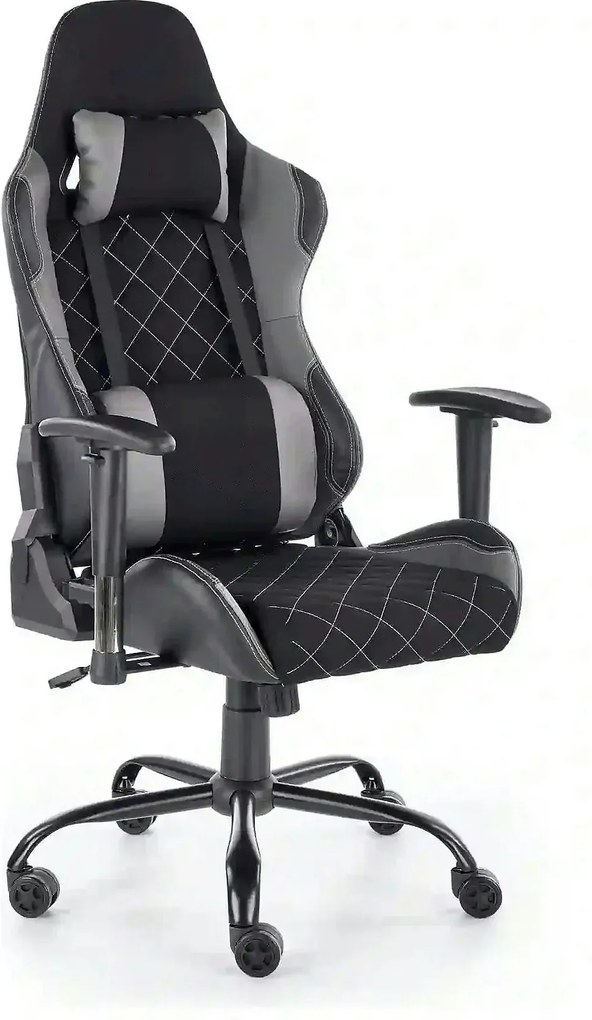 Scaun gaming DRAKE, negru/gri, stofa, 69x62x127/134 cm