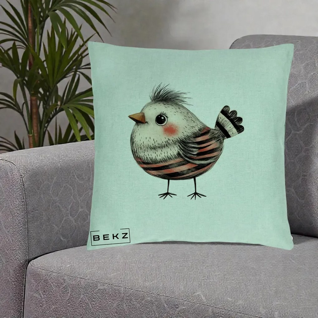 Perna Decorativa Pui Expresiv Dungi Negru-Rosu, 40x40 cm, Verde Menta, Husa Detasabila, Perna Inclusa, BEKZ®