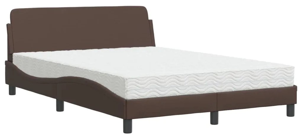 3208399 vidaXL Pat cu saltea, maro, 140x190 cm, piele ecologică