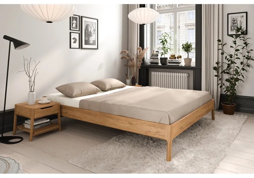 Pat matrimonial în culoare naturală din lemn de stejar 200x200 cm Twig – The Beds