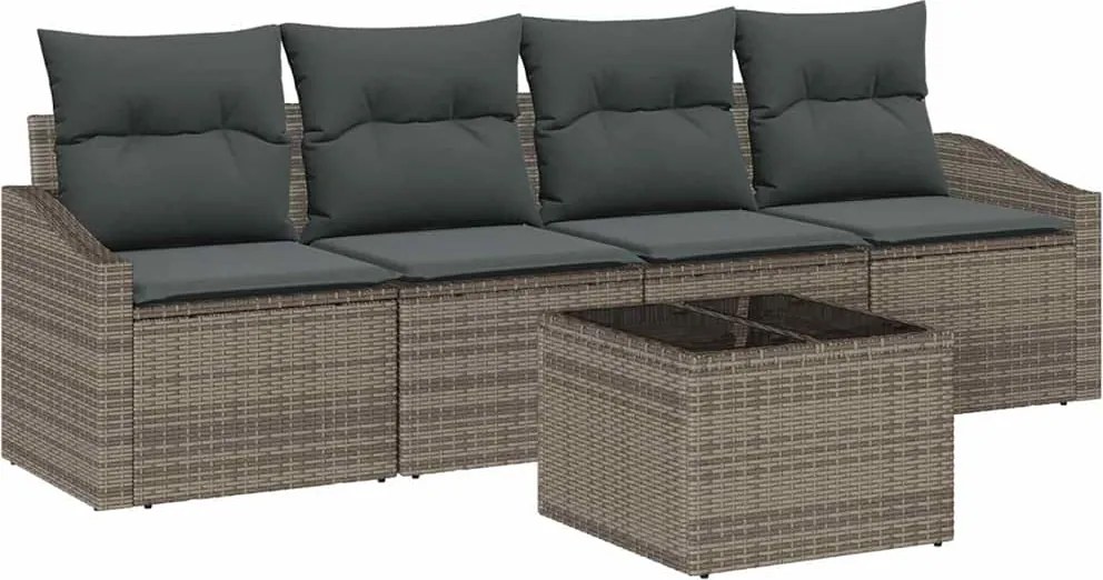 vidaXL Set de canapea cu pernă Manual cu pernă 5 pcs Gri poliratan