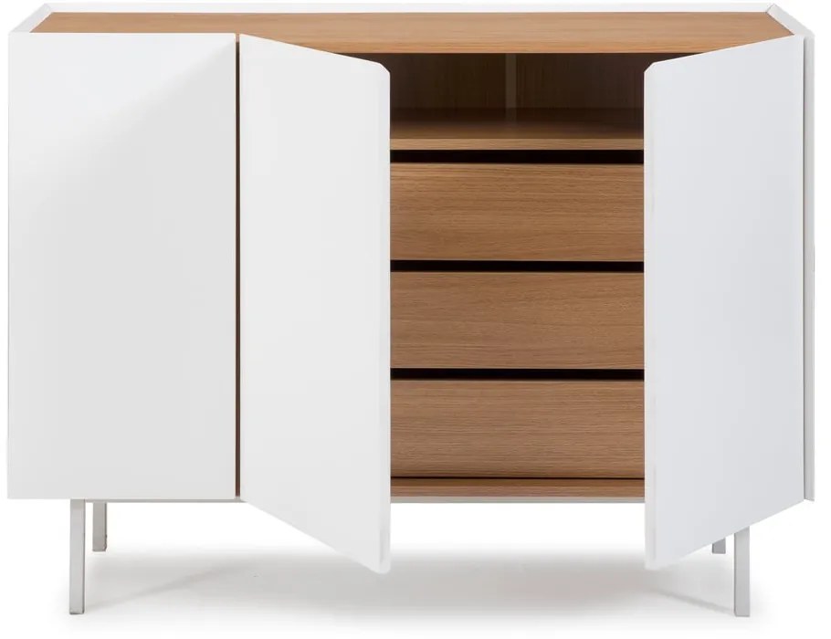 Comodă albă joasă cu aspect de lemn de stejar 110x85 cm Arista – Teulat