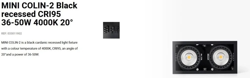 Spot LED incastrabil MINI COLIN-2 Black recessed CRI95 36-50W 4000K 20°