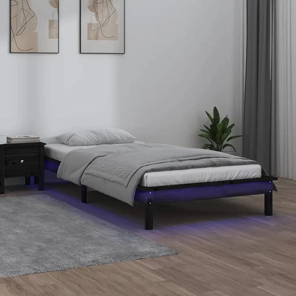 820640 vidaXL Cadru de pat cu LED Single, negru, 90x190 cm, lemn masiv