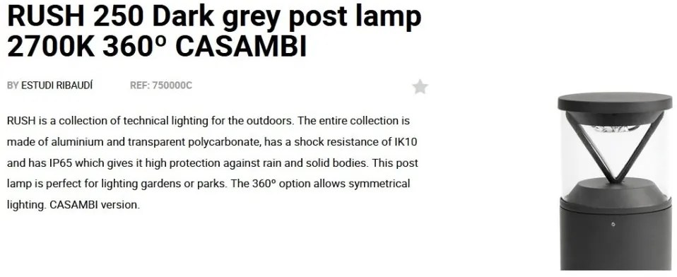 Mini Stalp LED iluminat exterior simetric 360º IP65 RUSH 25cm 2700K CASAMBI