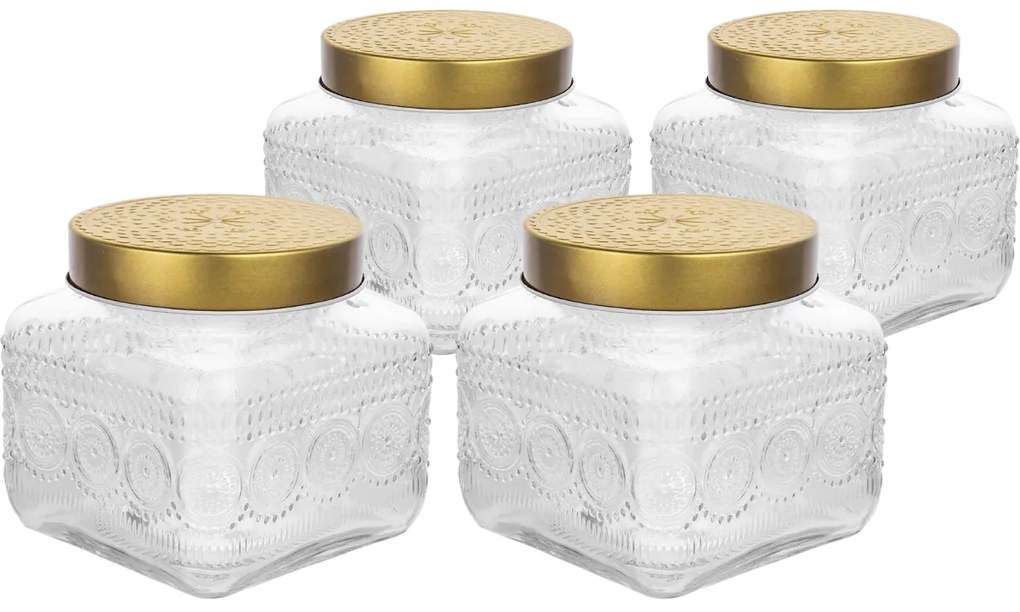 Altom Set de borcane din sticlă cu capac auriu Daisy 1,3 l, 4 buc., 1,3 l