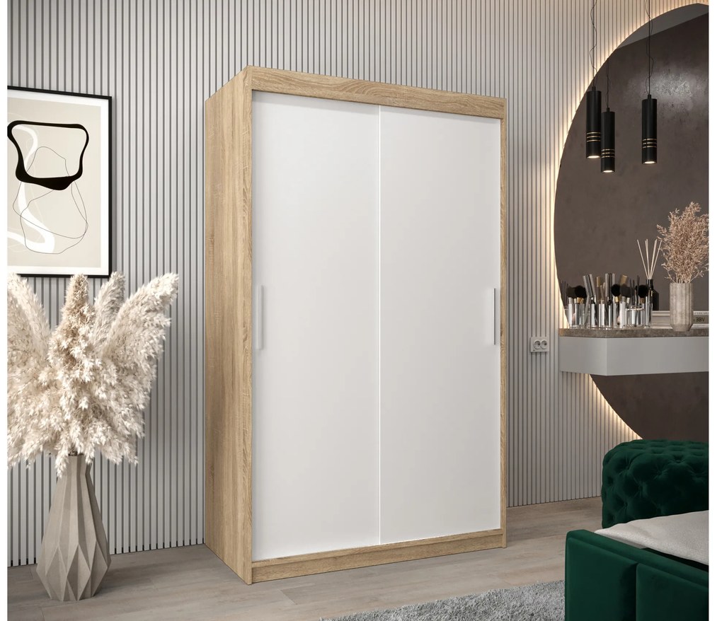 Dulap de haine 120 cm Toki (stejar sonoma + alb mat). 1064814