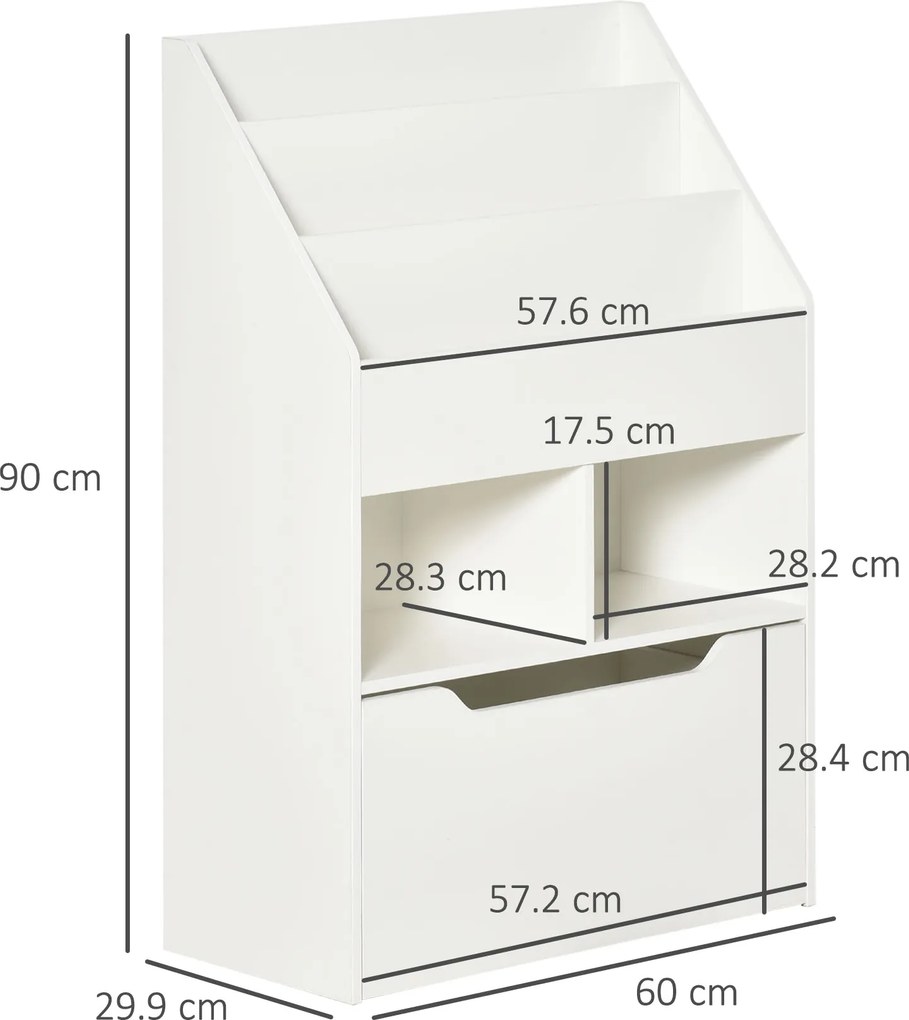HOMCOM Raft pentru copii cu sertar, Raft pentru cărți cu rafturi, 60 x 29,9 x 90 cm, Alb | Aosom Romania