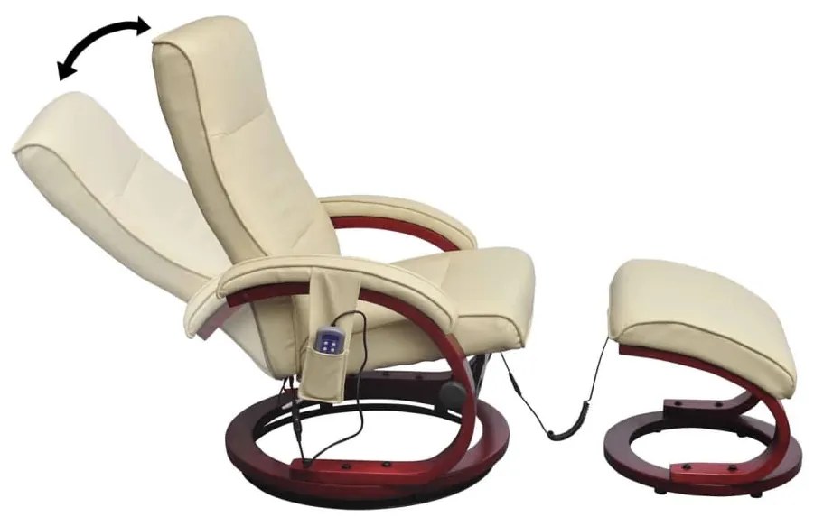240066 vidaXL Fotoliu de masaj cu taburet, crem, piele ecologică