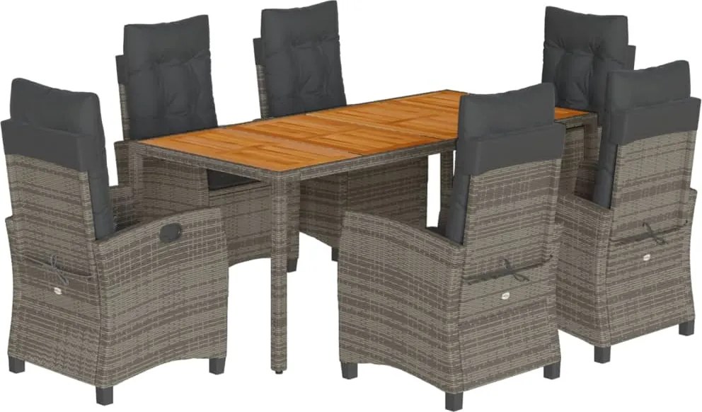 vidaXL Set mobilier de grădină cu perne, 7 piese, gri, poliratan