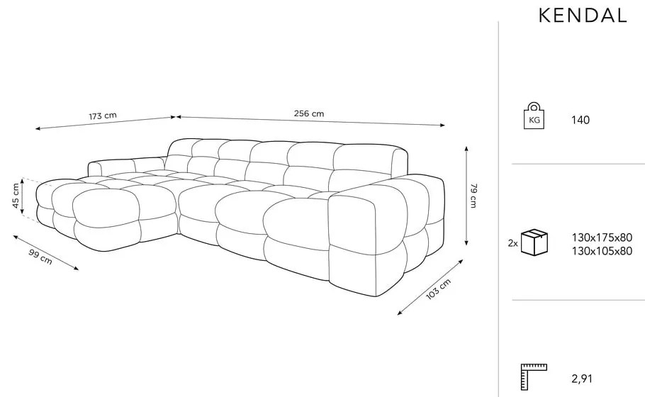 Colțar gri deschis cu tapițerie din catifea (pe partea stângă) Kendal – Micadoni Home