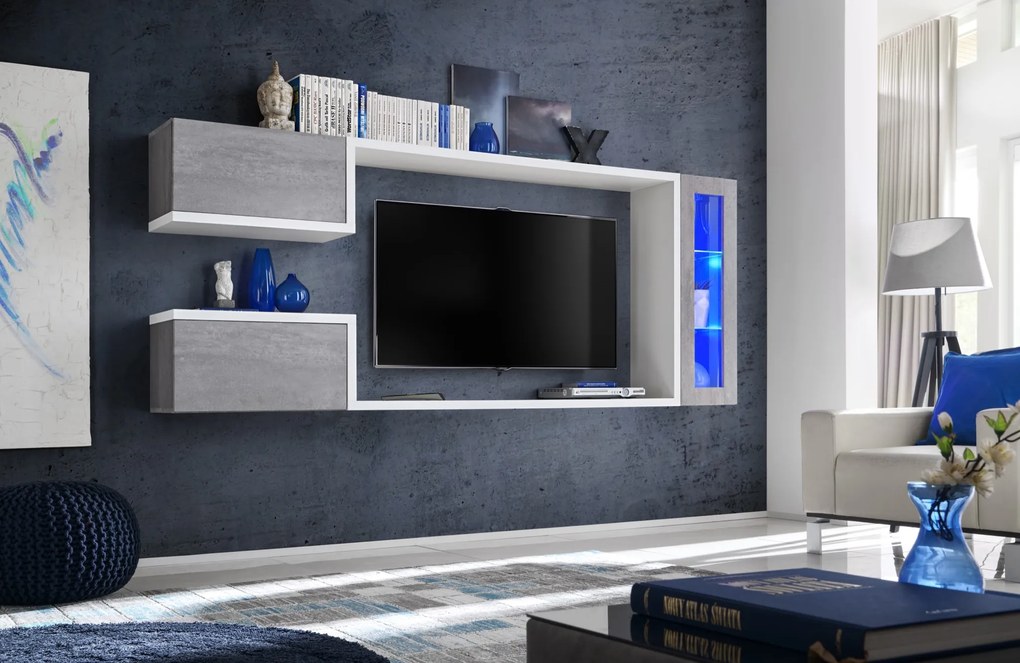 Mobilier living Gwyn 29 BTW GX (beton + alb) (cu iluminat). 1024447