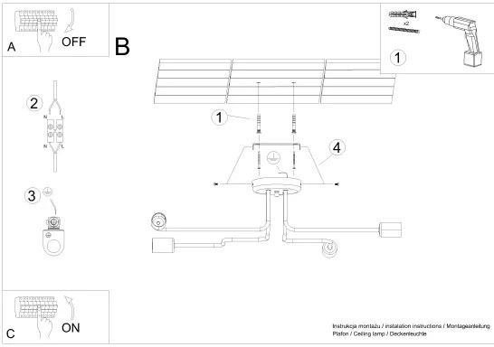 Lustră aplicată Sollux SL.1446 VECTOR 4xE27/15W/230V negru