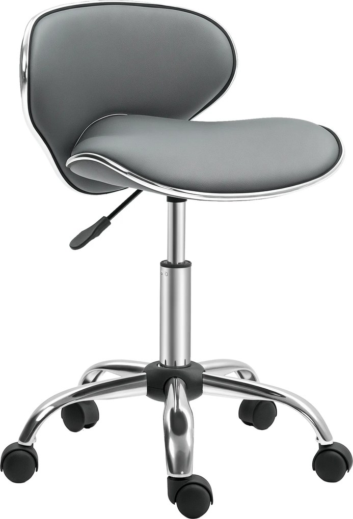 HOMCOM Taburet cu roți, taburet de lucru cu înălțime reglabilă 44-56 cm și spătar, pivotant 360°, gri | Aosom Romania