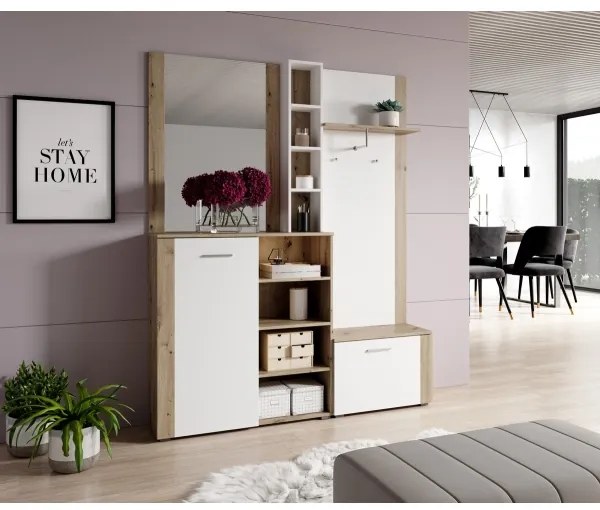 Panou pentru hol KEVIN cu oglindă, maro/alb