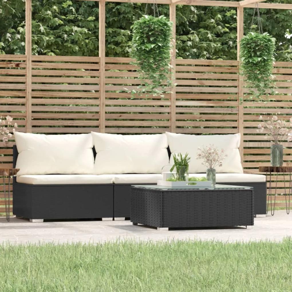 317496 vidaXL Set mobilier relaxare grădină 4 piese cu perne poliratan negru