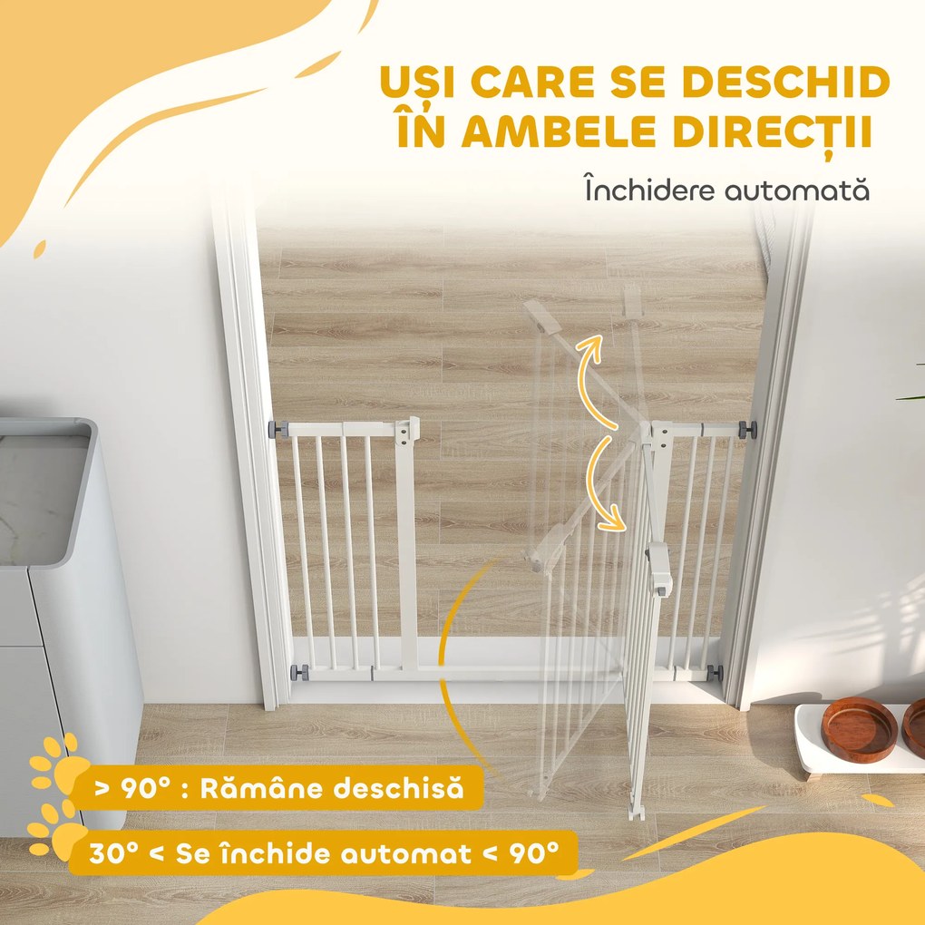 PawHut Poartă Extensibilă pentru Câini fără Șuruburi, Poartă de Siguranță Reglabilă cu 2 Extensii, 94-100 cm, Alb | Aosom Romania